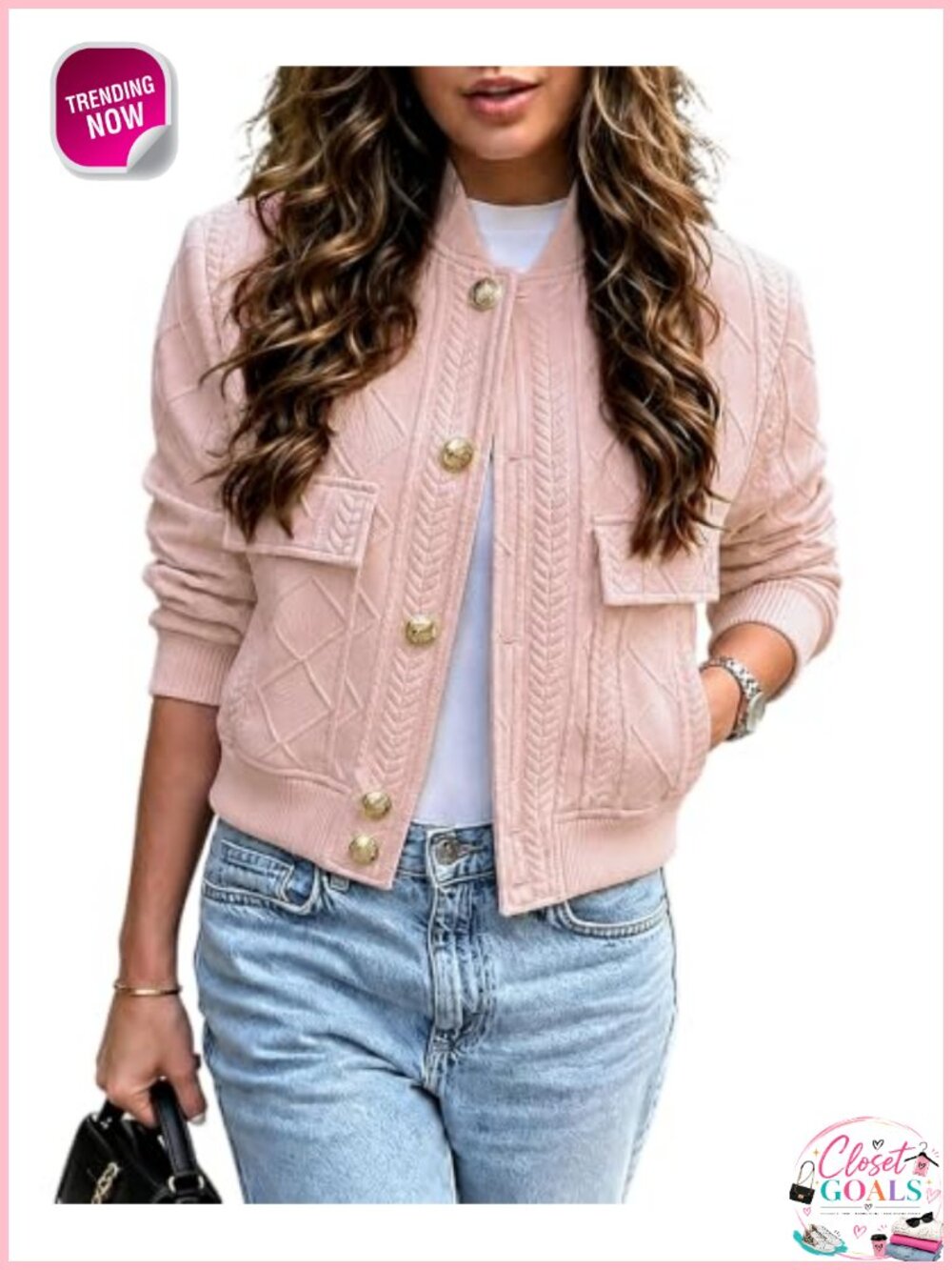 Womens Bomber Jacket Argyle Cable Knit Cropped Casual